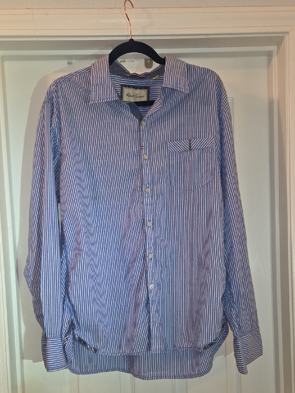 Robert Graham Blue & White Striped L/S Shirt Size XL Tailored Fit